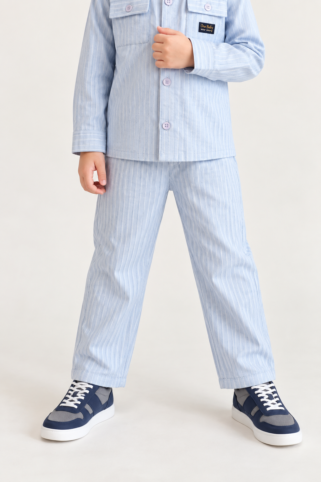 Boys Blue Striped Cotton Trouser