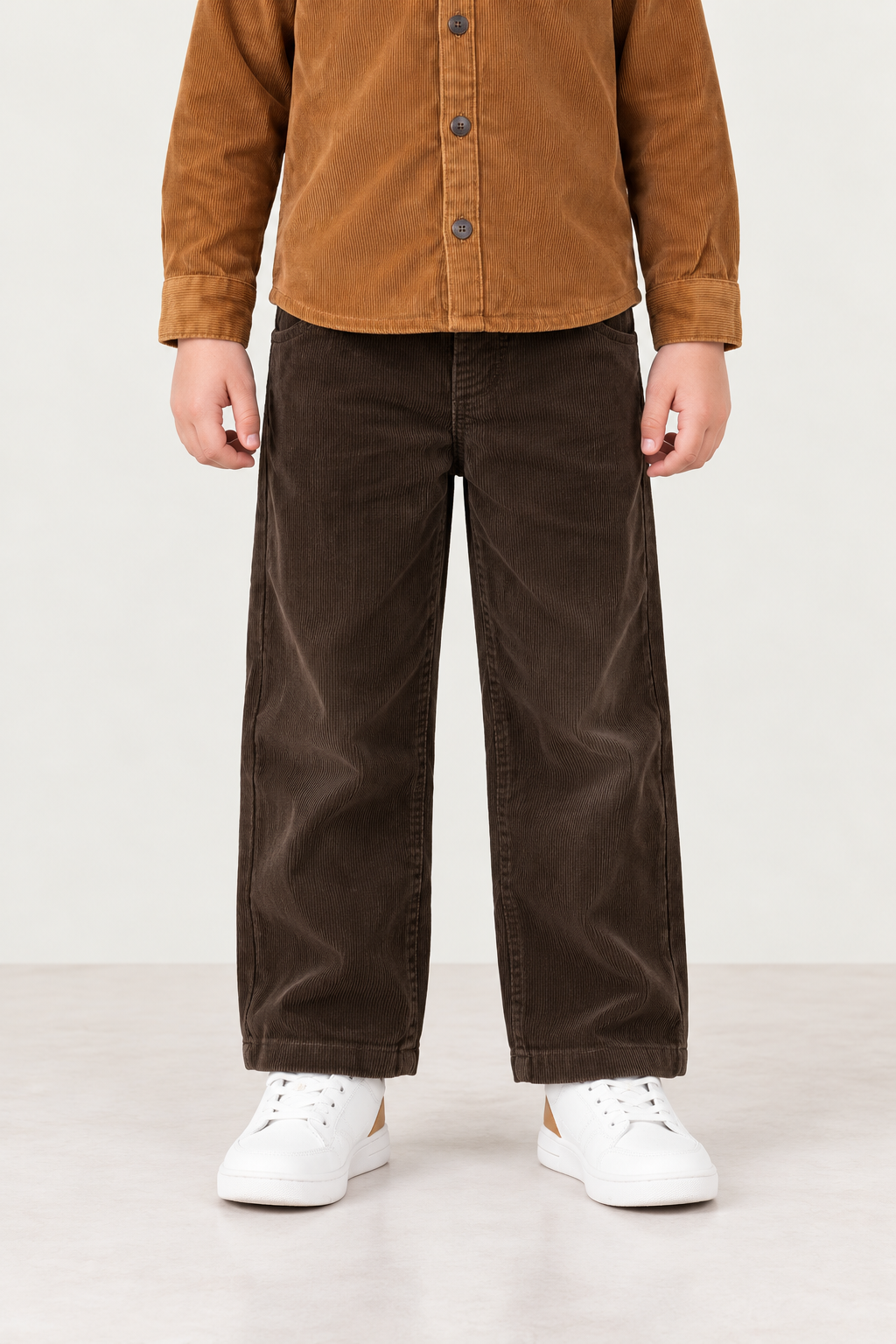 Boys Brown Cotton Corduroy Zip Trousers