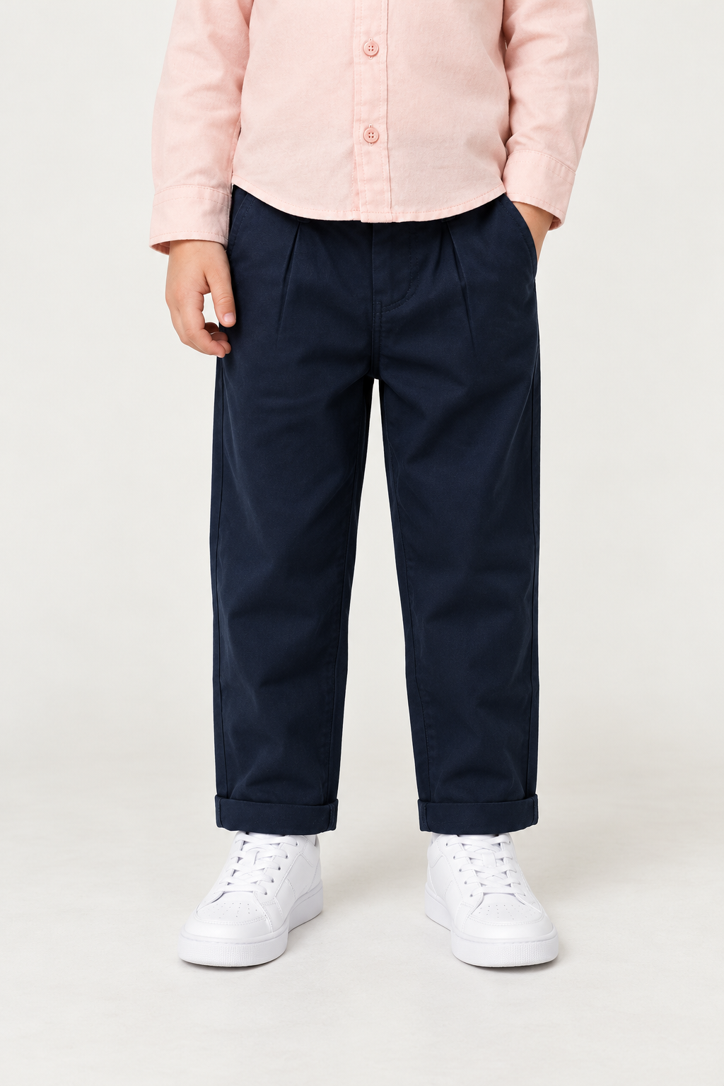 Baby Boys Navy Blue Solid Cotton Regular Fit Trousers