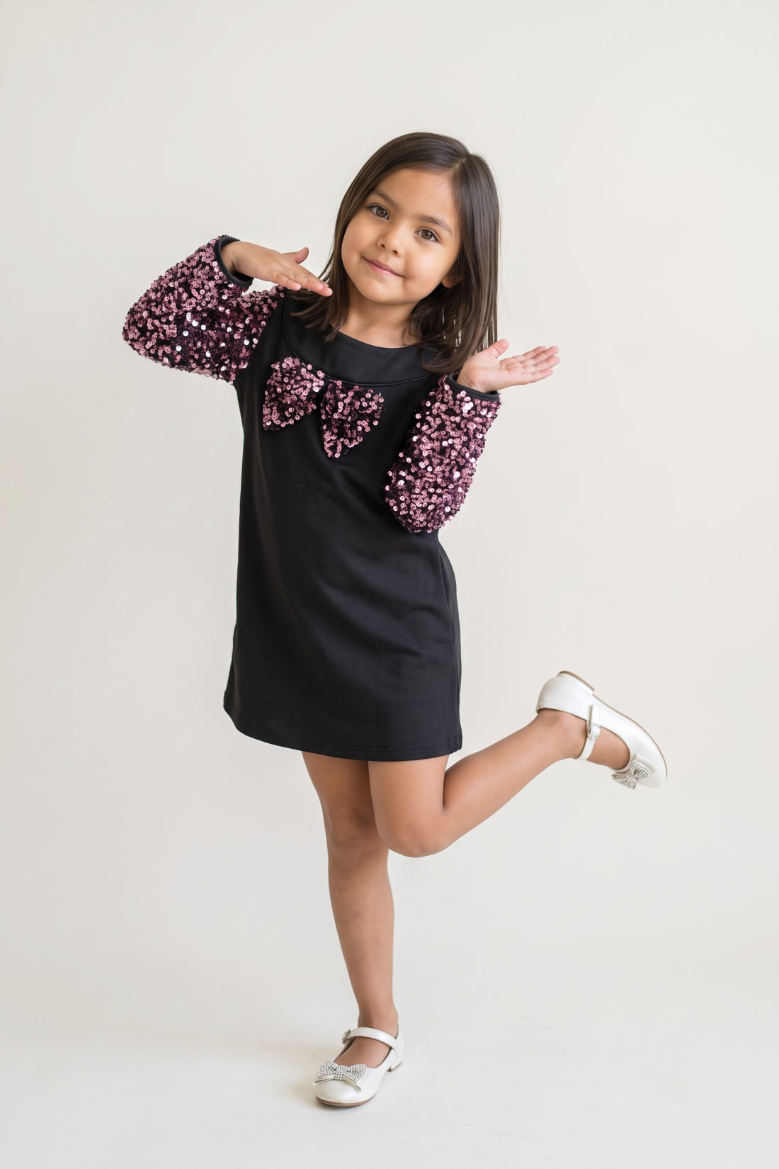 Black Sequin Velour Full Sleeve Dress