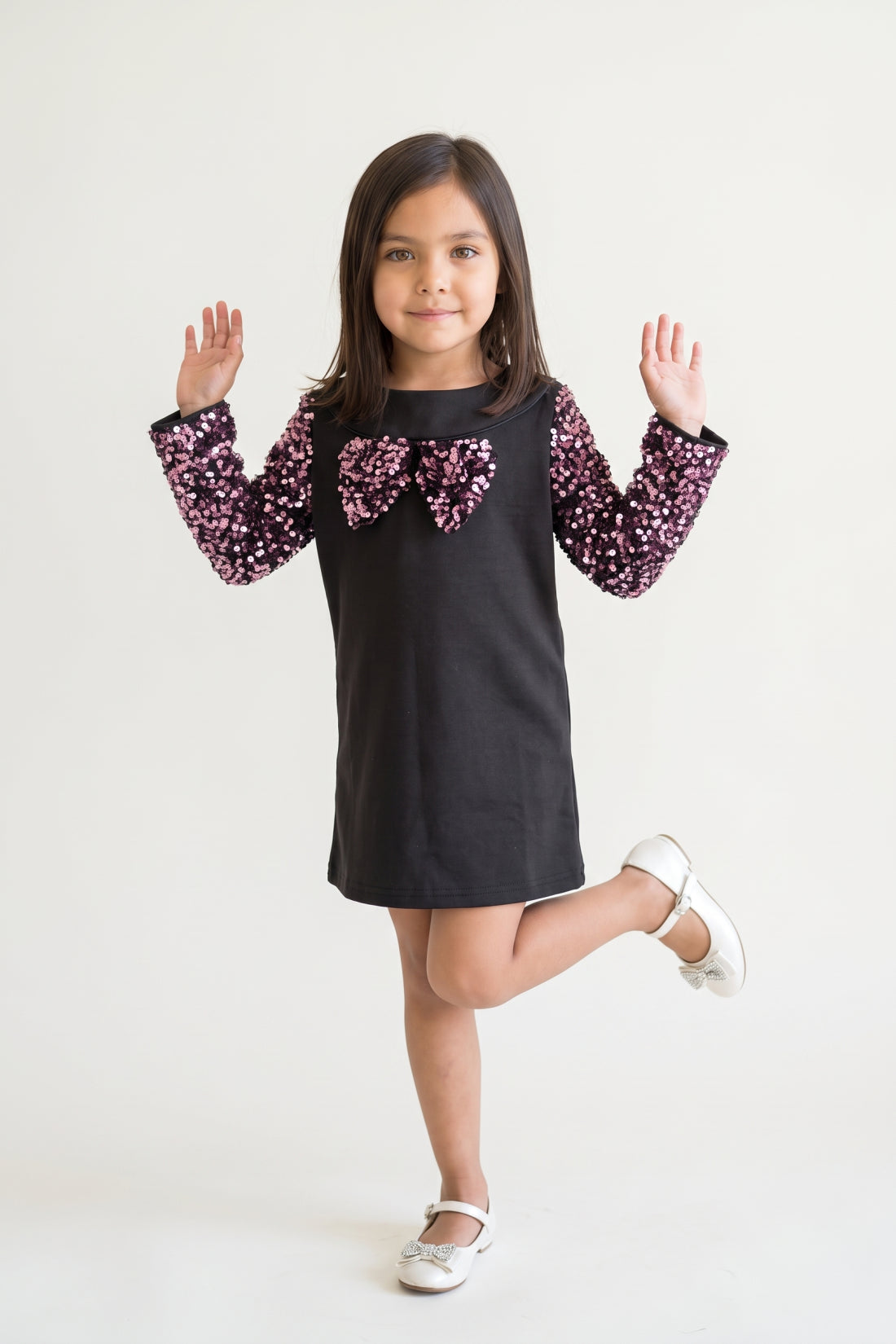 Black Sequin Velour Full Sleeve Dress