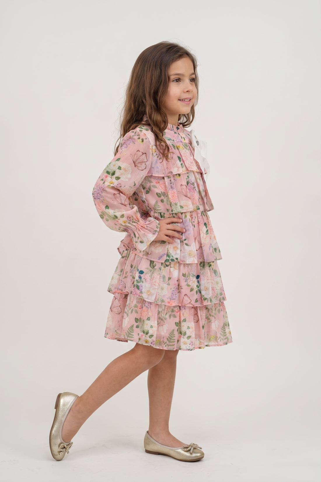 Girls Multicolour Chiffon Button Front Dress
