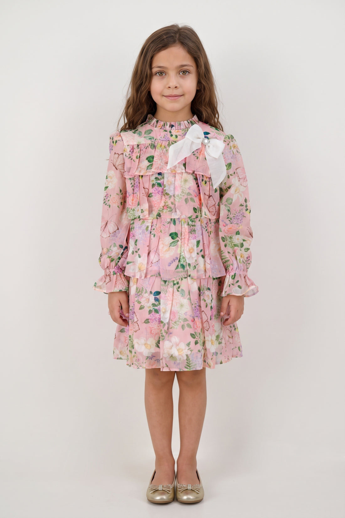 Girls Multicolour Chiffon Button Front Dress