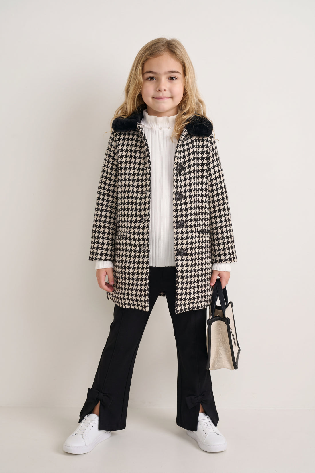 Girls Multicolour Boucle Satin-Lined Buttoned Overcoat