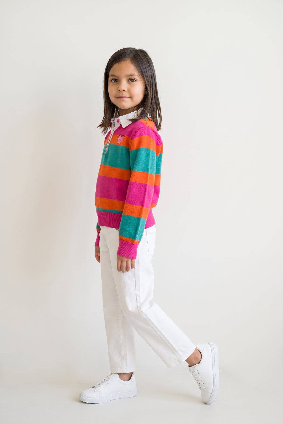 Girls Multicolour Knitted Collar Sweatshirt