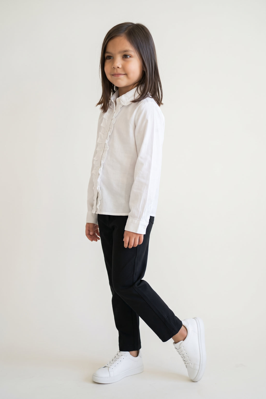Girls White Cotton Poplin Full Sleeve Top