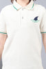 One Friday Kids Boys White Stretchable Polo Tee with Embroidery