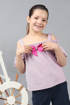 One Friday Kids Girls Pink Cotton Stripe Ruffle Sleeves Smocked Top