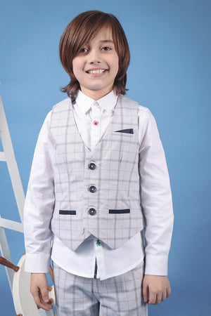 One Friday Kids Boys 100% Cotton Grey Check Waistcoat With Front Pockets