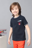 One Friday Kids Boys Navy Blue Round Neck Mickey Embroidered T-Shirt