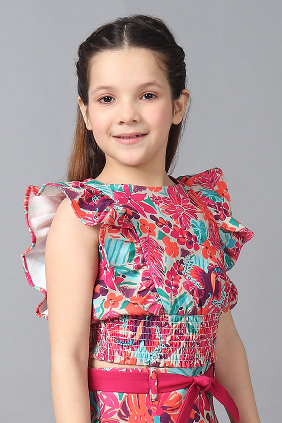 One Friday Kids Girls Multicolored Floral Printed Crop Top