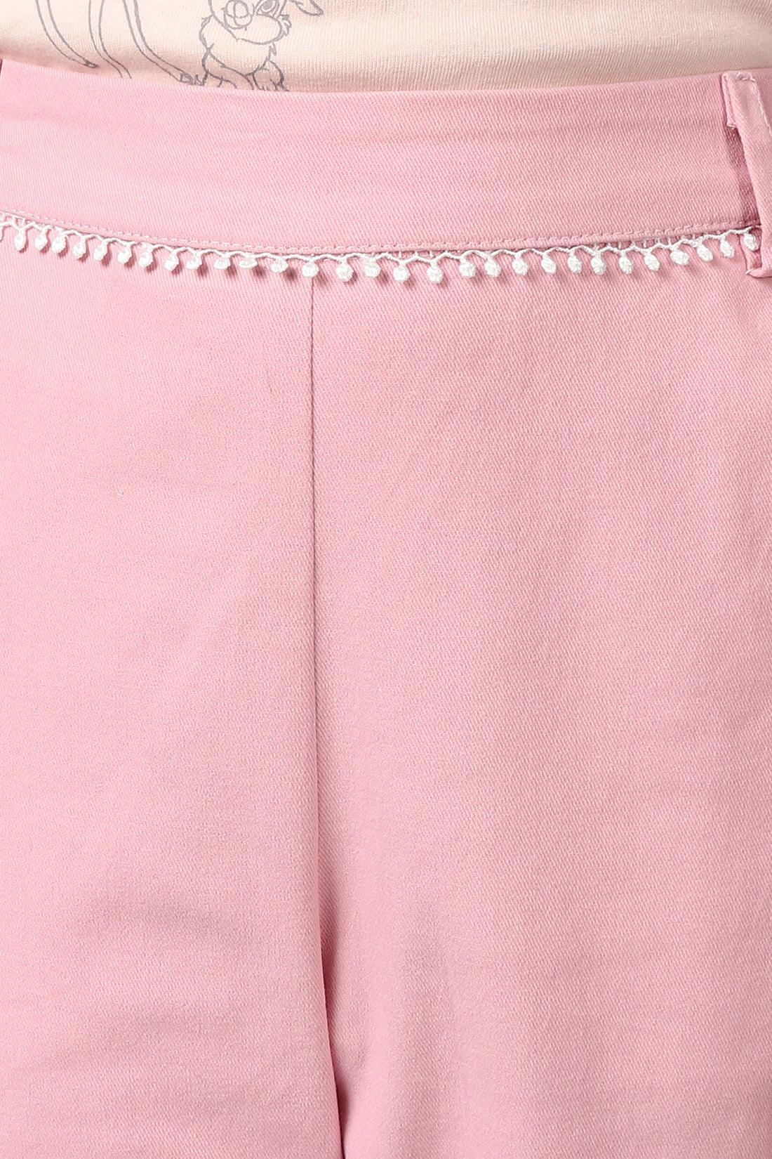 One Friday Kids Girls Pink Cotton Laced Trouser