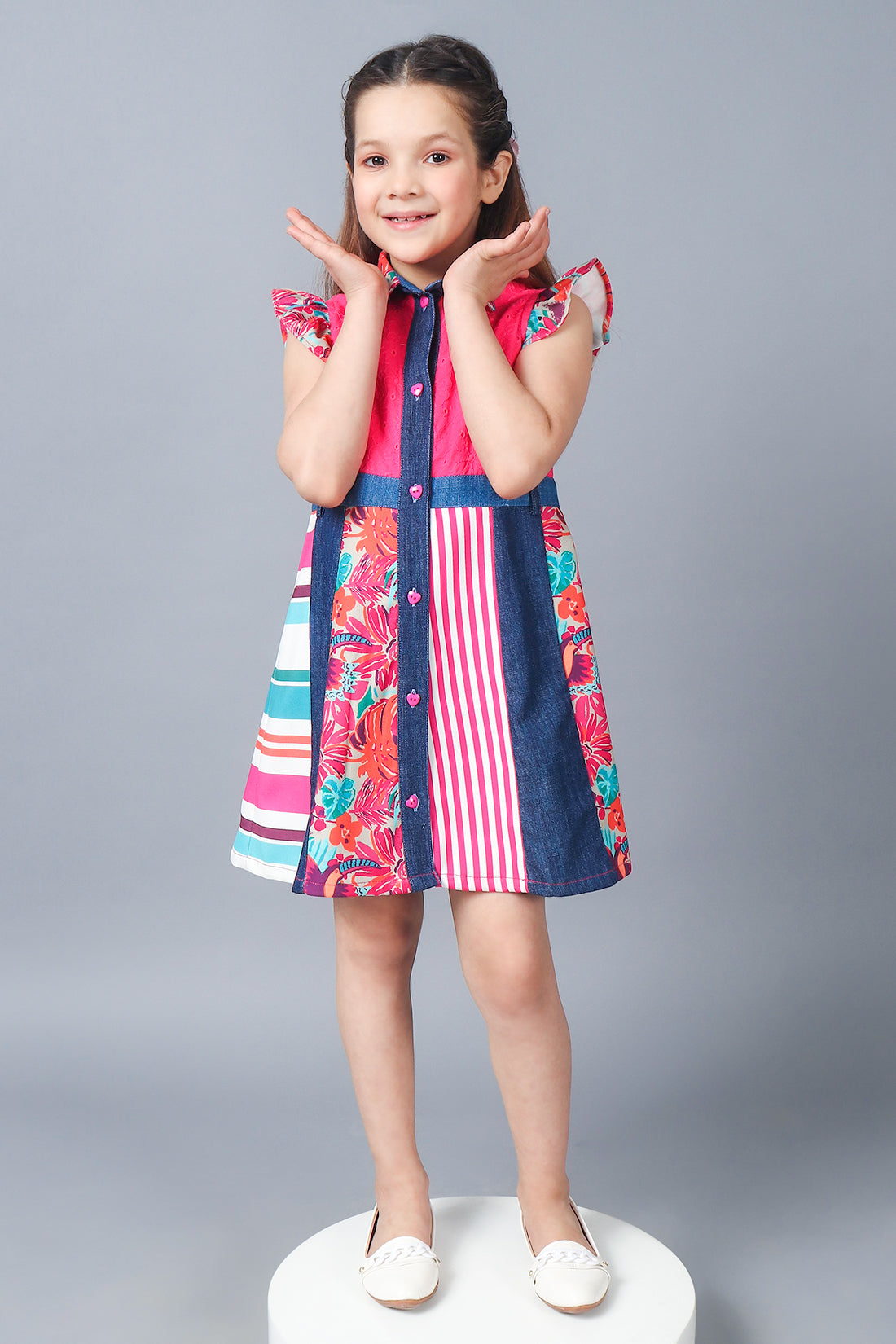 One Friday Kids Girls Prints and Patterns Pink Dress