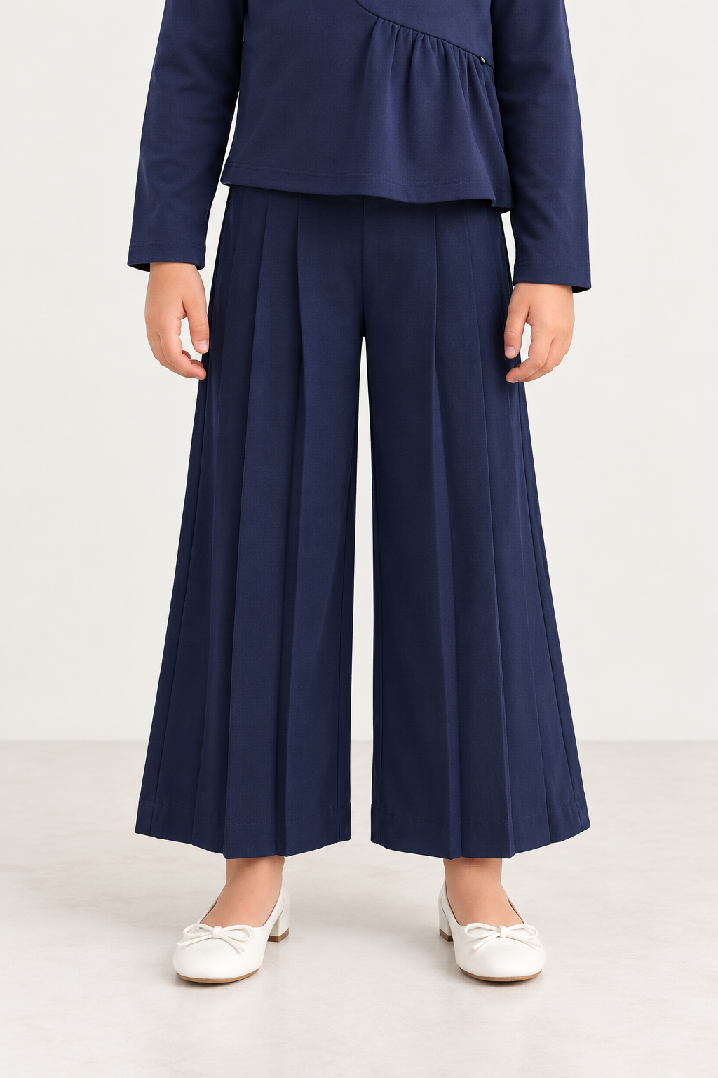 Girls Navy Blue Embellished Twill Culottes