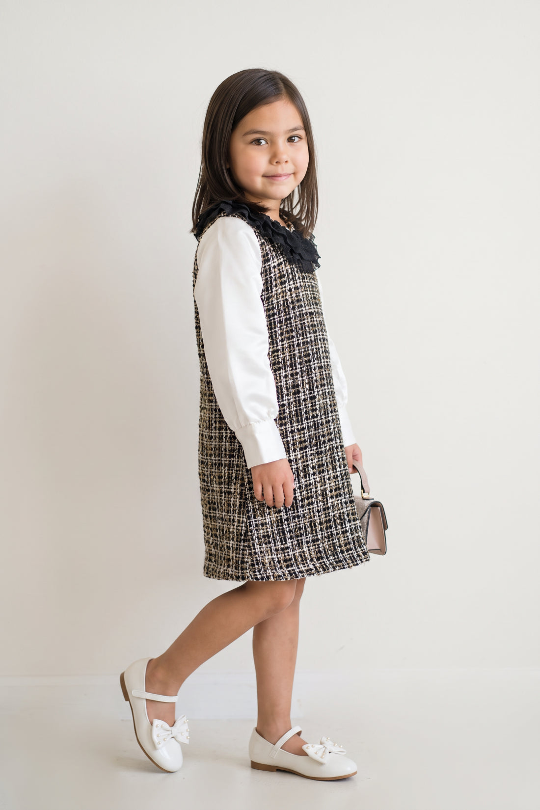 Girls Multi Boucle Round Neck Full Sleeve Dress