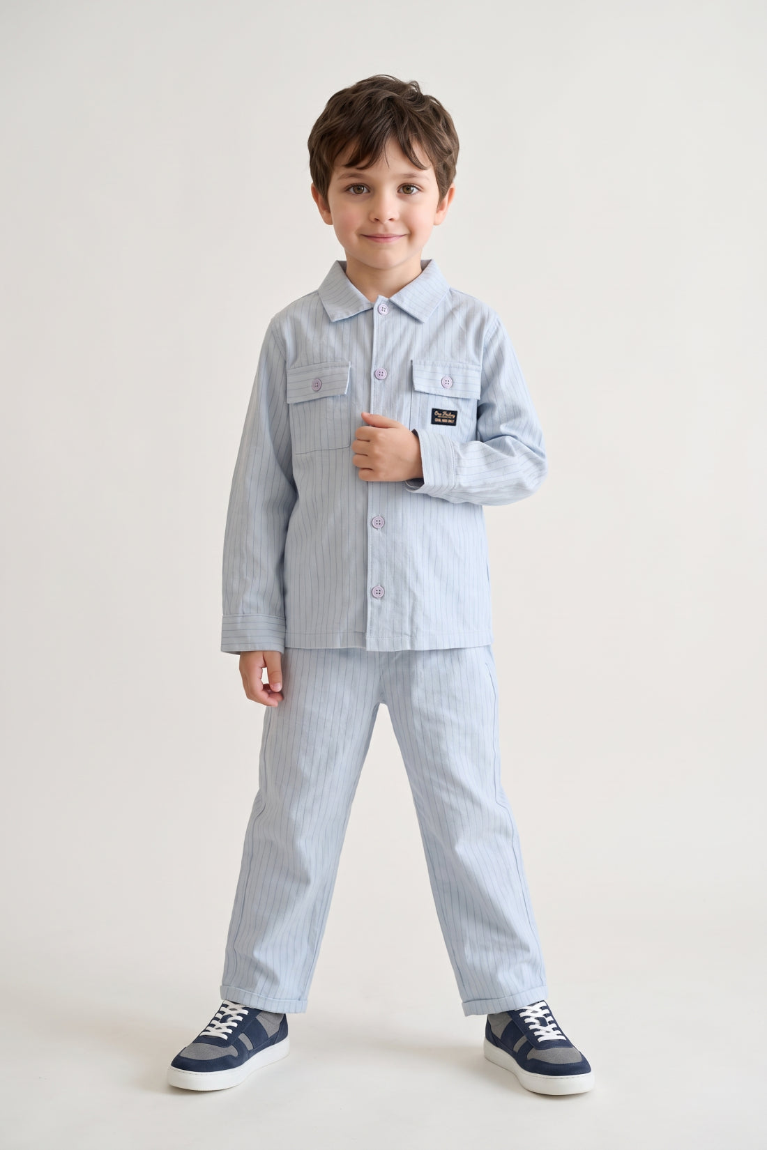 Boys Blue Striped Cotton Summer Trouser