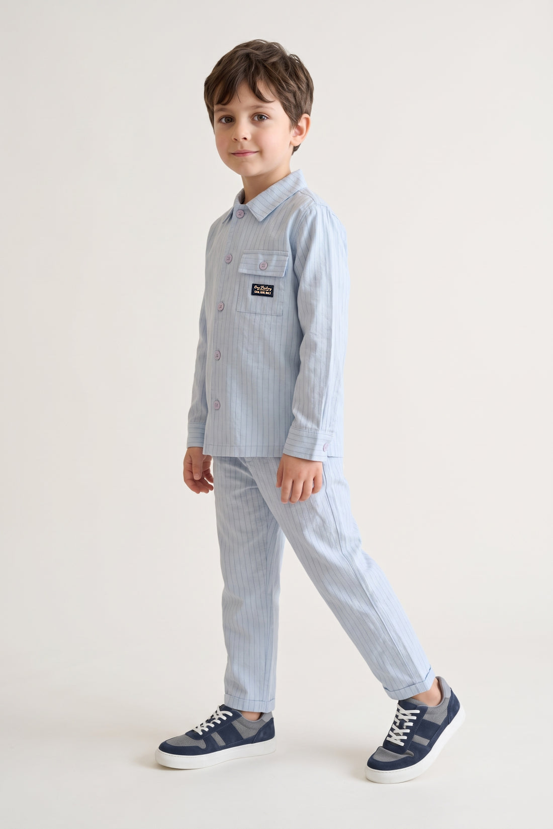 Boys Blue Striped Cotton Summer Trouser