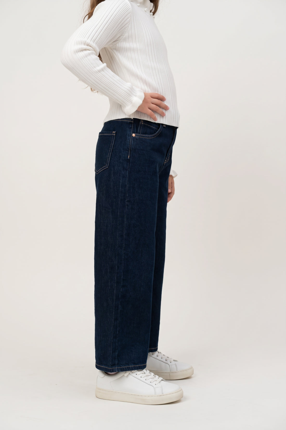 Girls Blue Cotton Denim Straight Fit Jeans