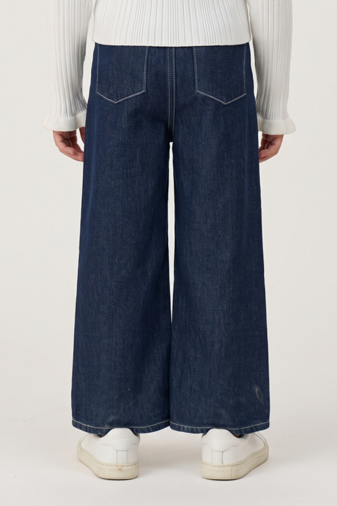 Girls Blue Cotton Denim Straight Fit Jeans