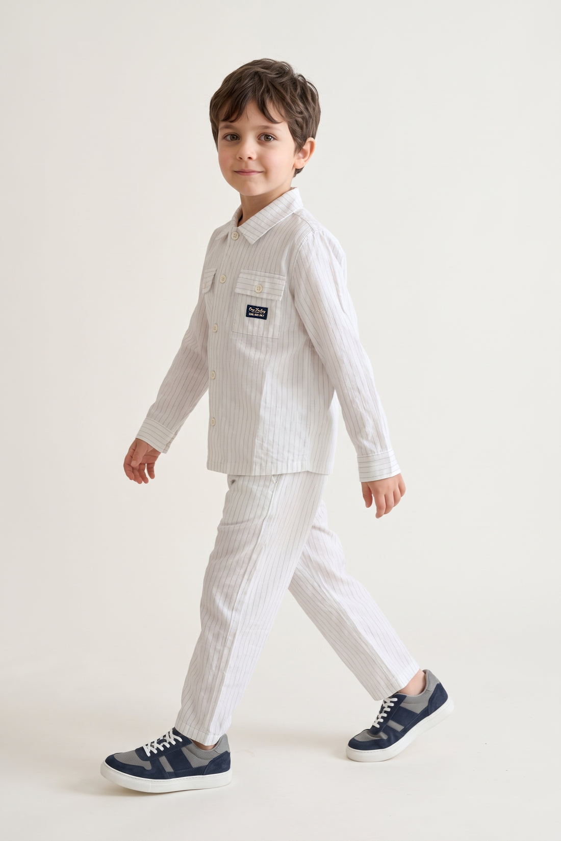 Boys Off White Striped Summer Overshirt