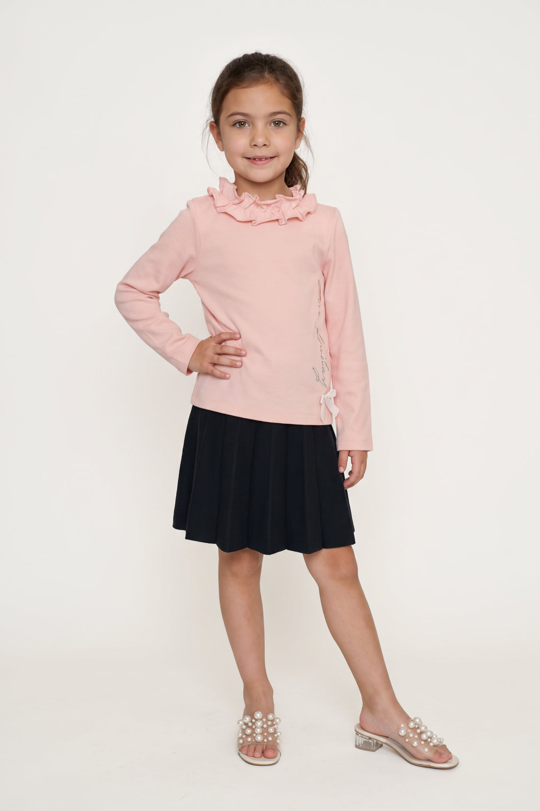 Girls Black Acrylic Knit Regular Fit Skirt
