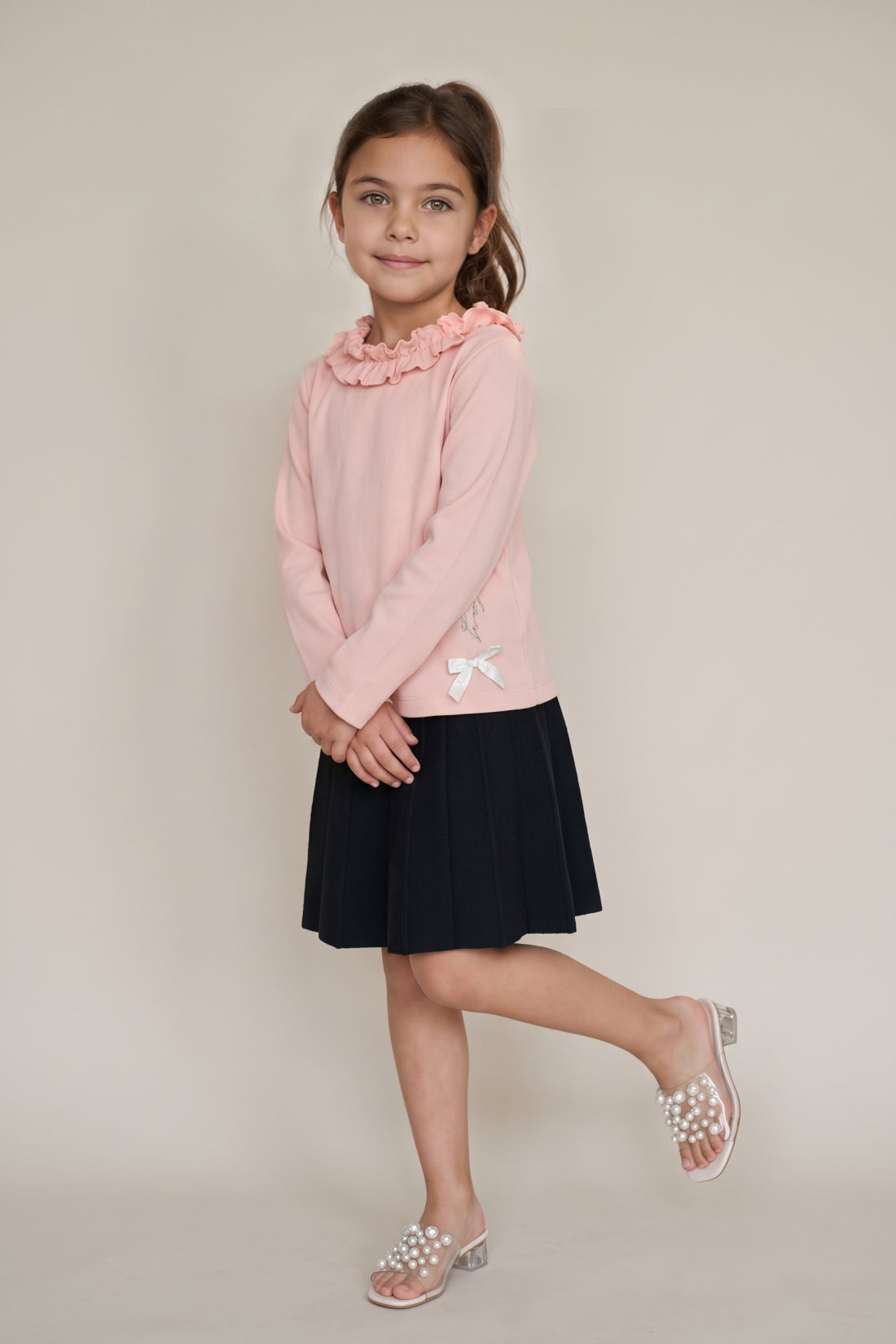 Girls Black Acrylic Knit Regular Fit Skirt
