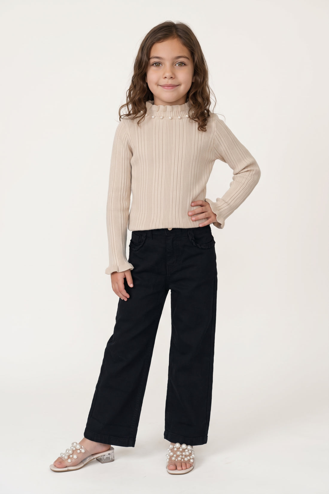 Beige Acrylic High Neck Jumper