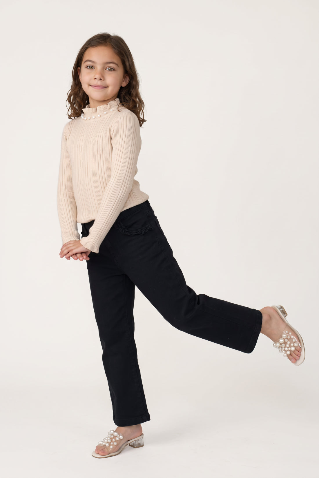 Girls Black Denim Regular Fit Jeans