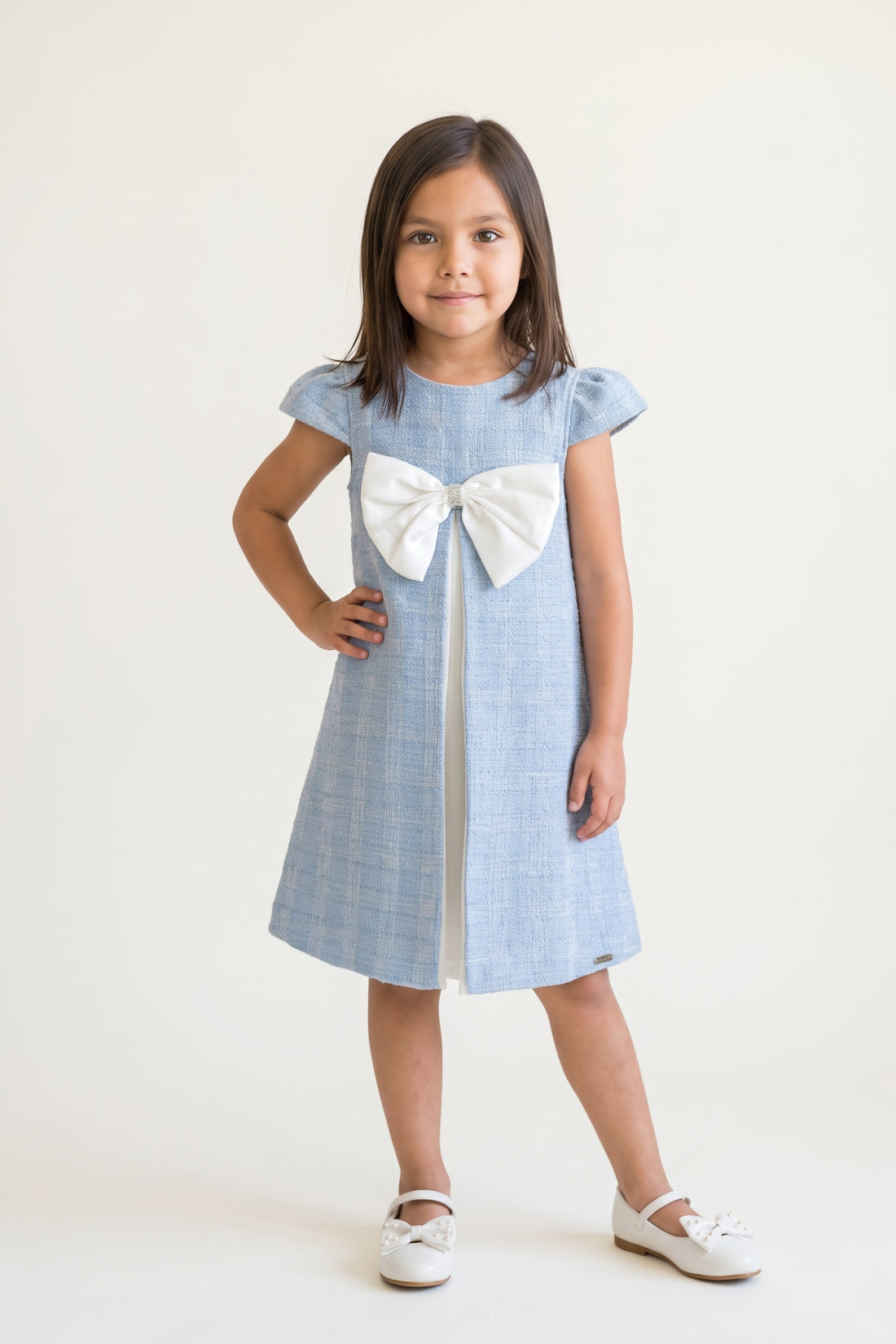 Blue Boucle Cap Sleeve Zip Dress