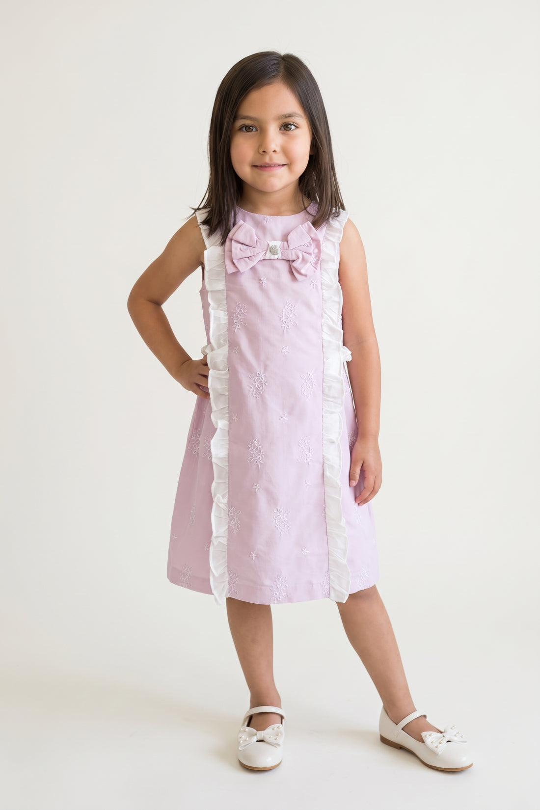 Pink Cotton Dobby Cap Sleeve Dress