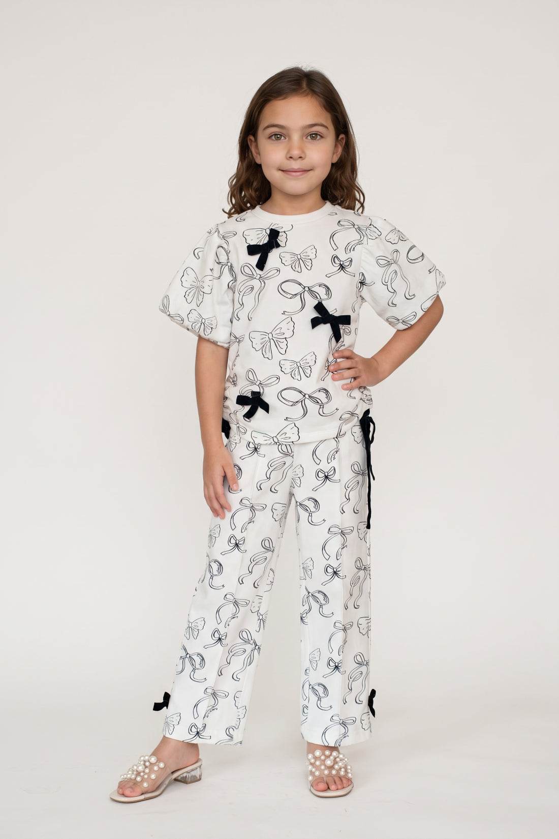 Girls Printed Cotton Fleece Regular Fit Trousers