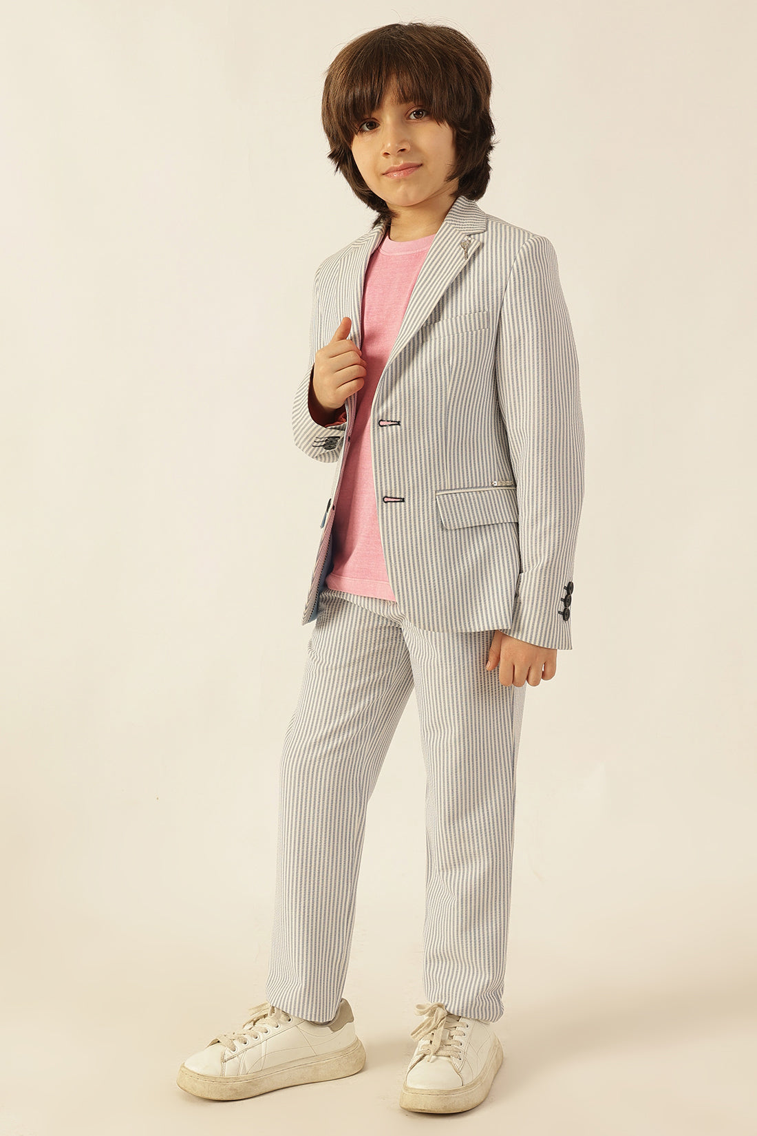 Boys Blue Striped Seersucker Trousers