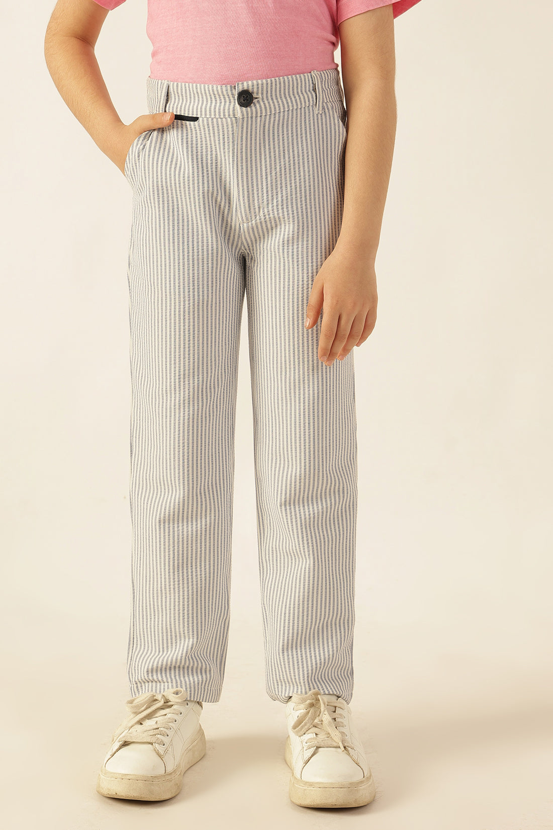 Boys Blue Striped Seersucker Trousers