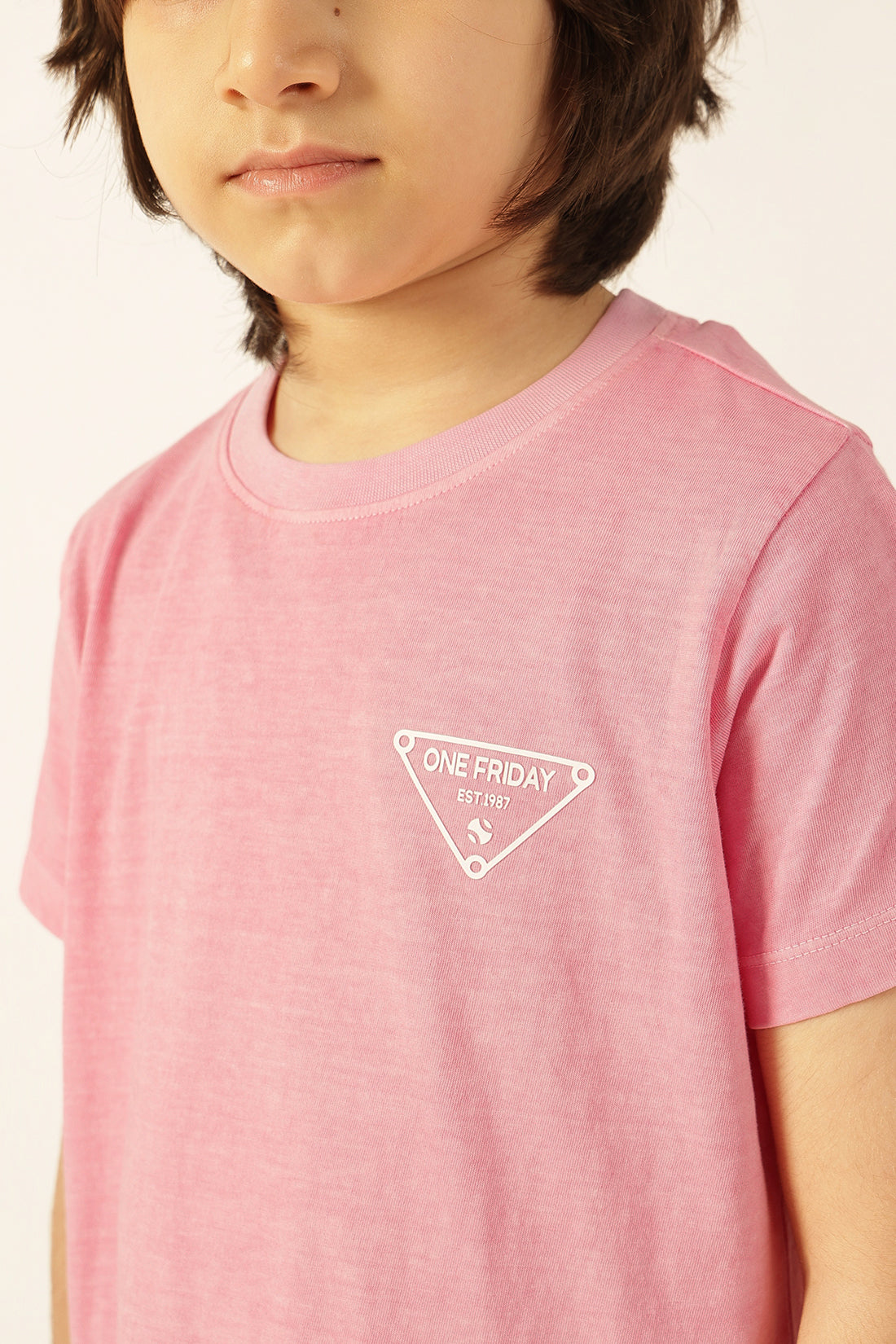 Boys Pink Printed Cotton Knit T-Shirt