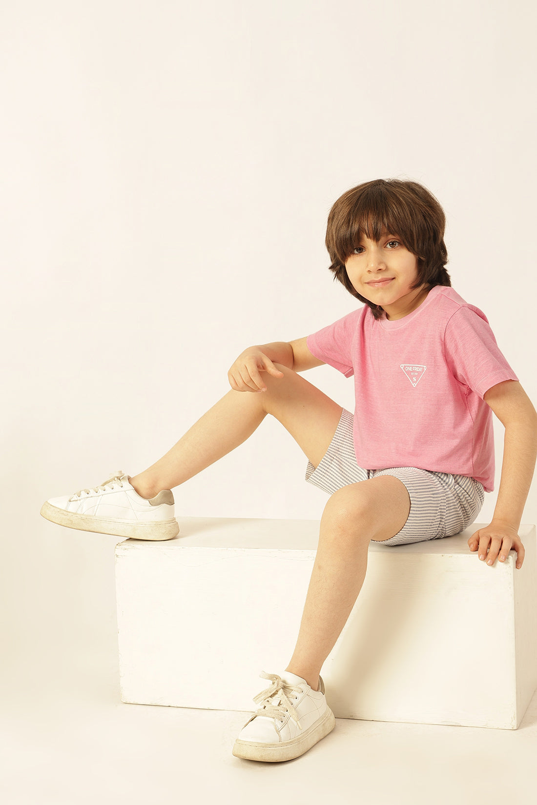 Boys Pink Printed Cotton Knit T-Shirt