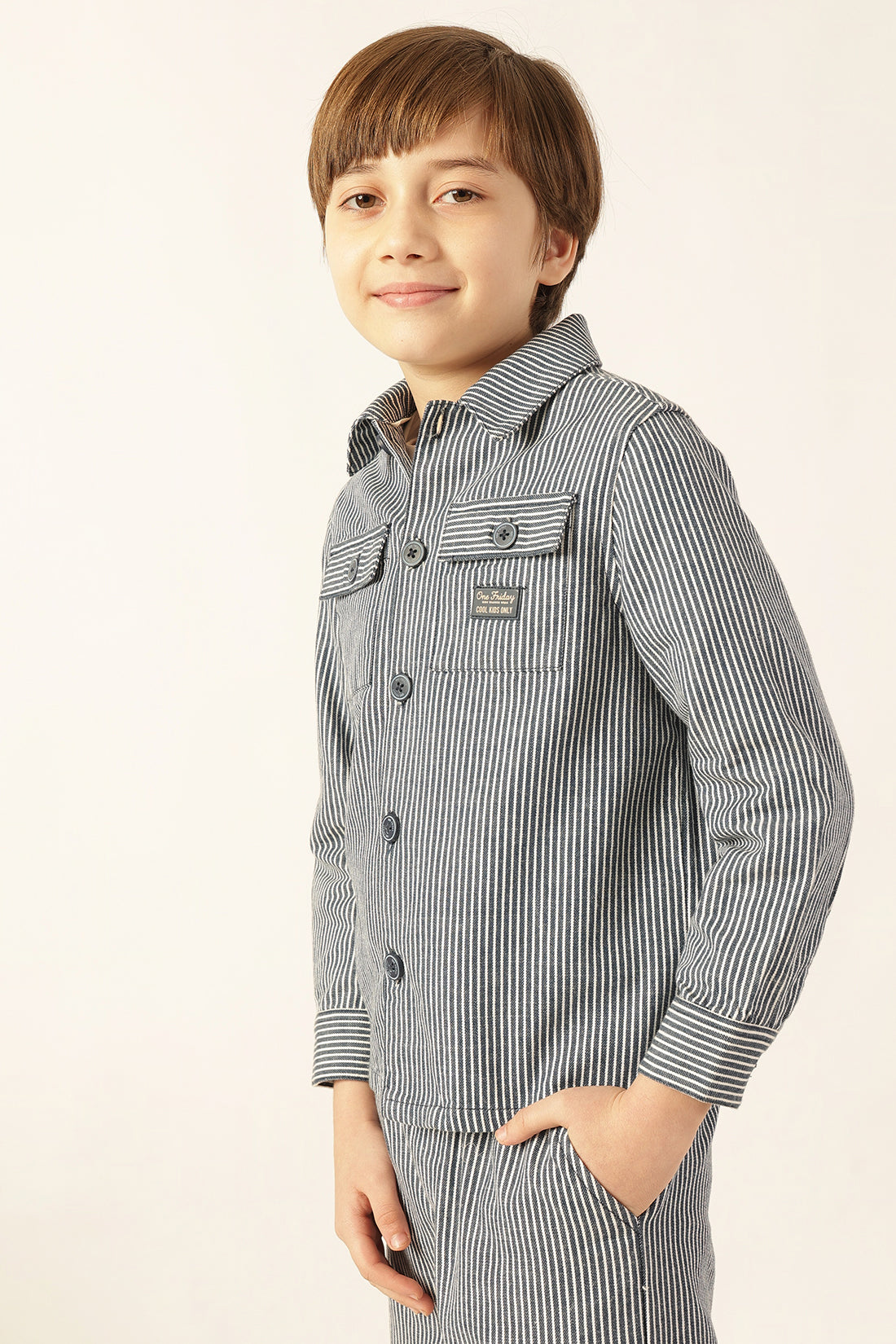 Boys Blue Striped Overshirt