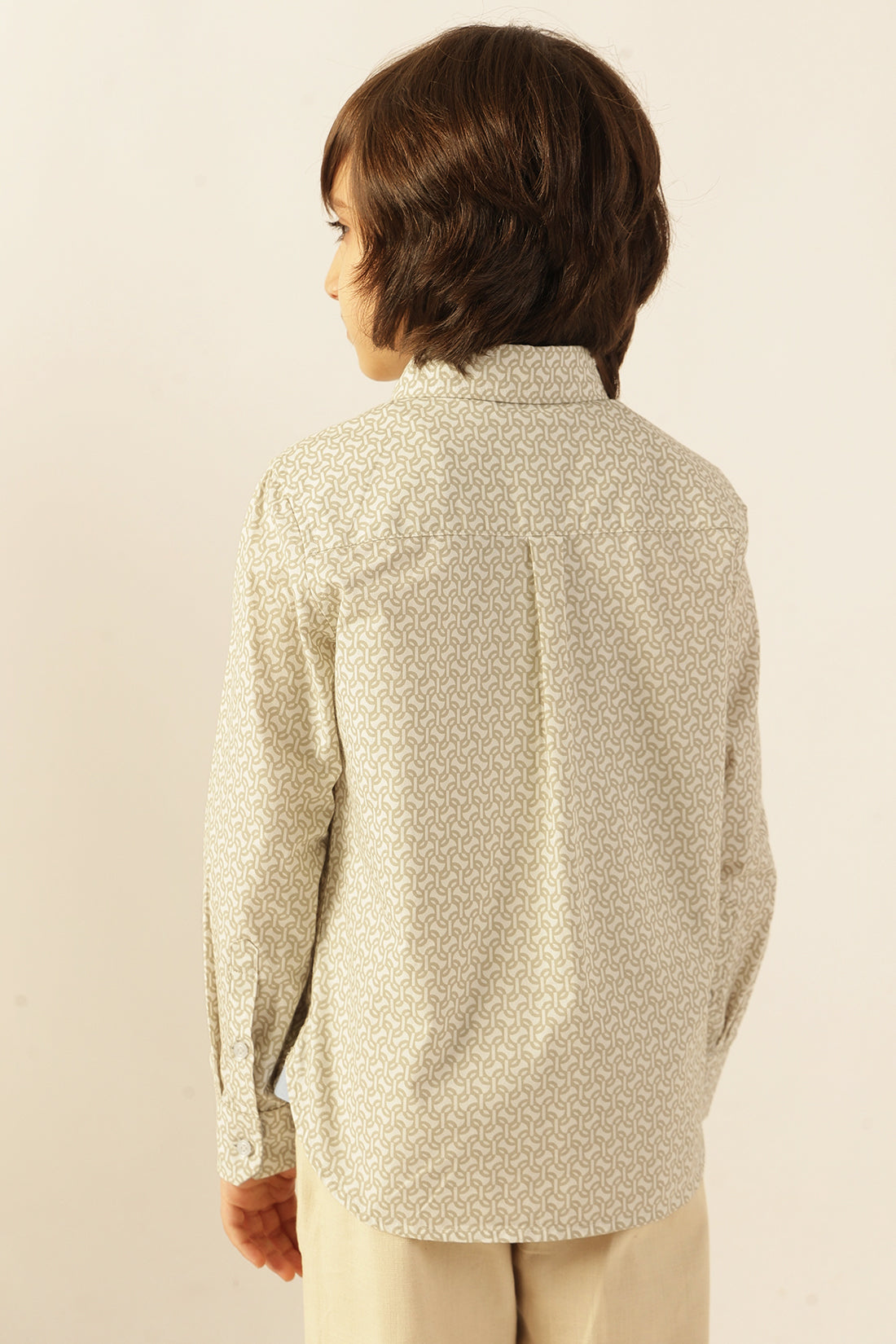 Boys Beige Abstract Print Shirt