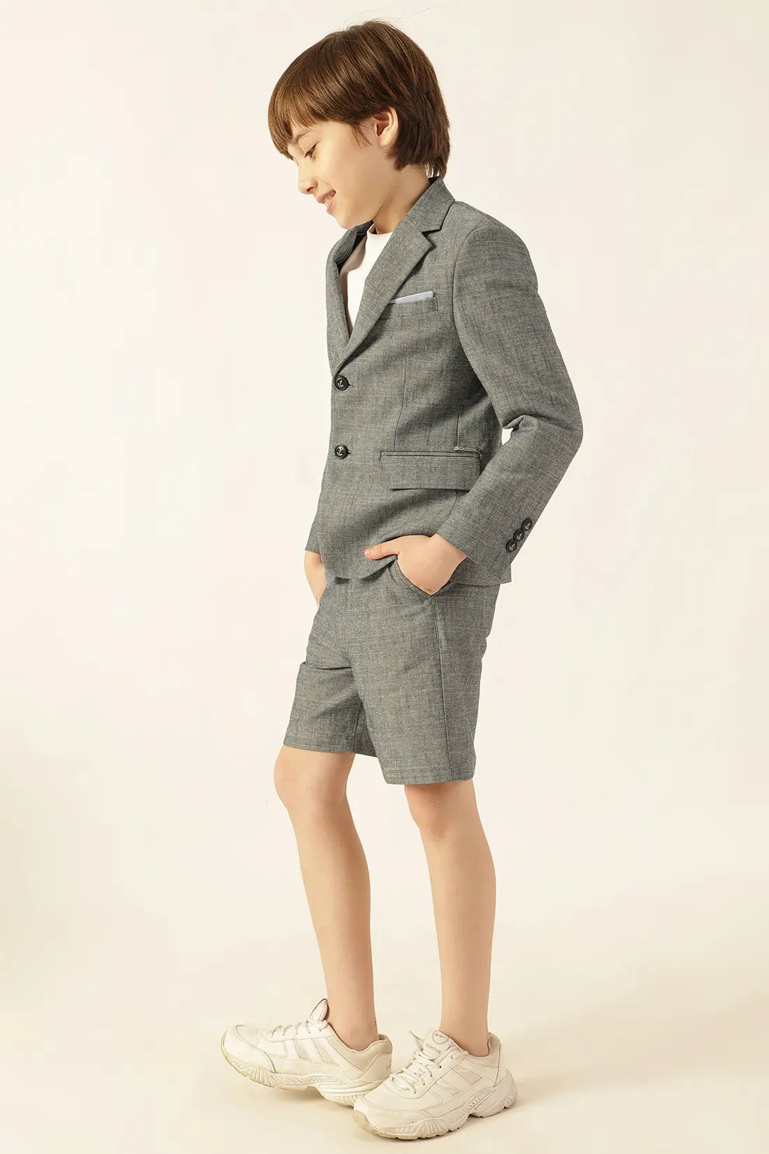 Boys Blue Solid Chambray Shorts