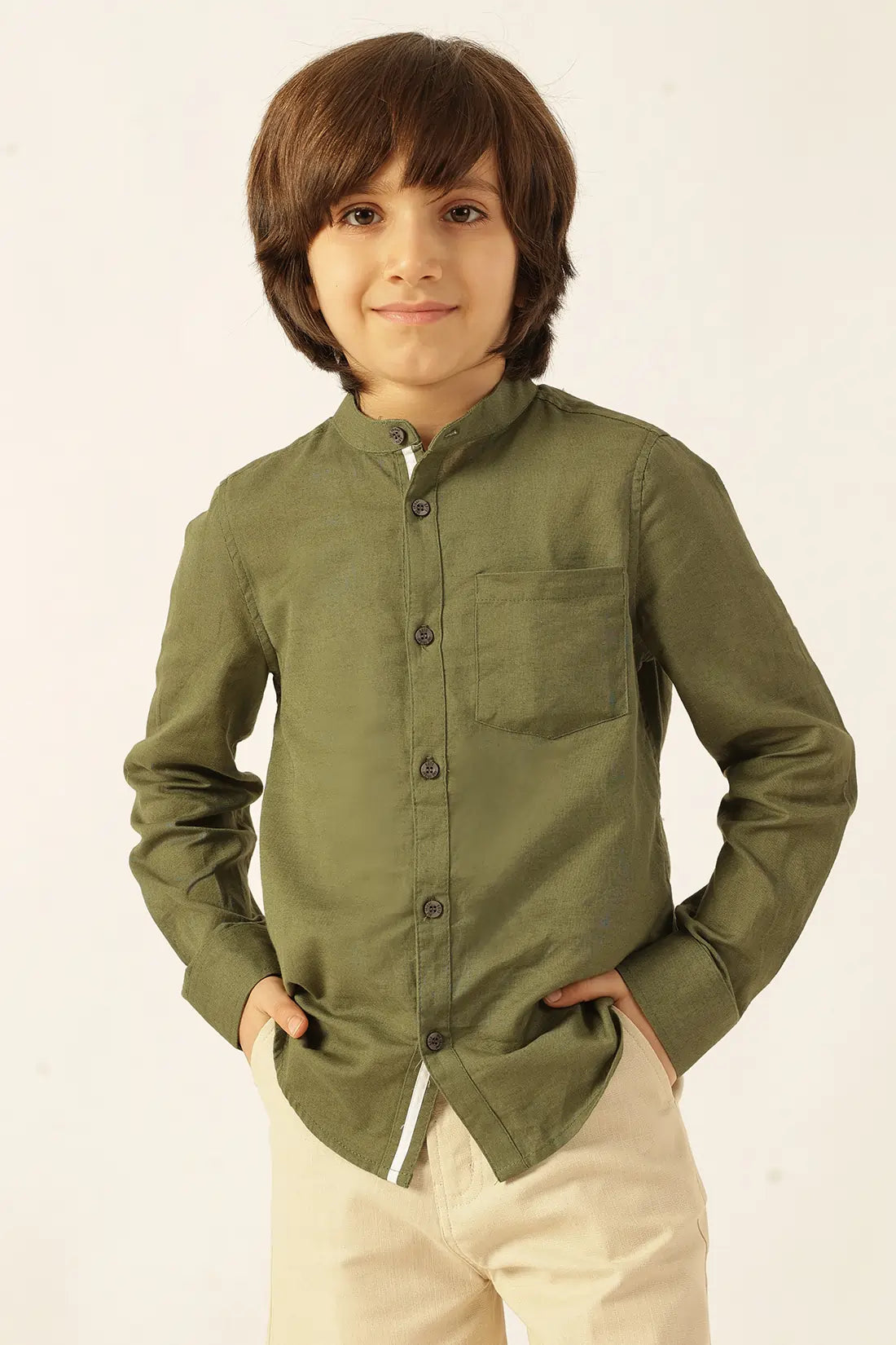 Boys Olive Cotton Linen Shirt