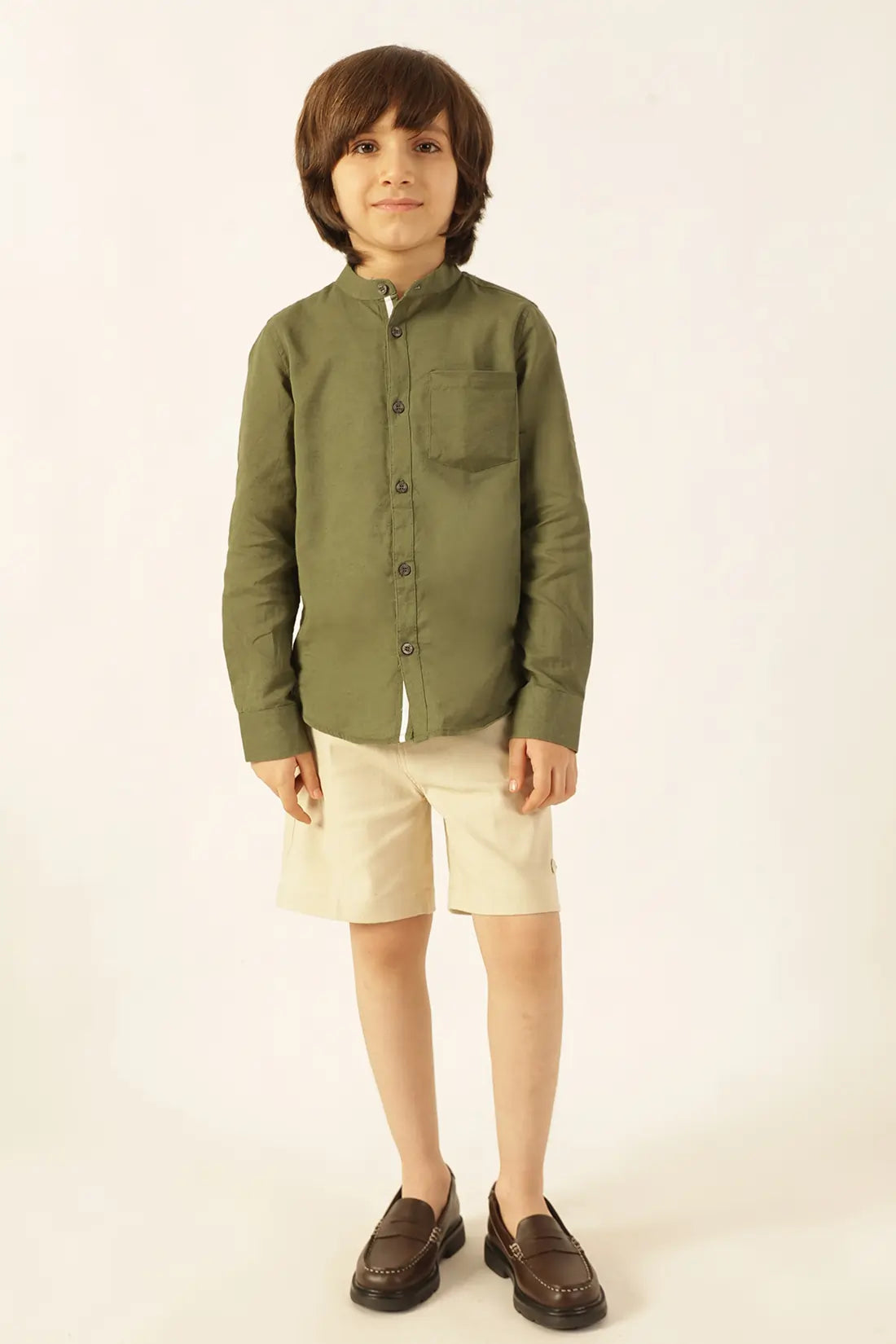 Boys Olive Cotton Linen Shirt