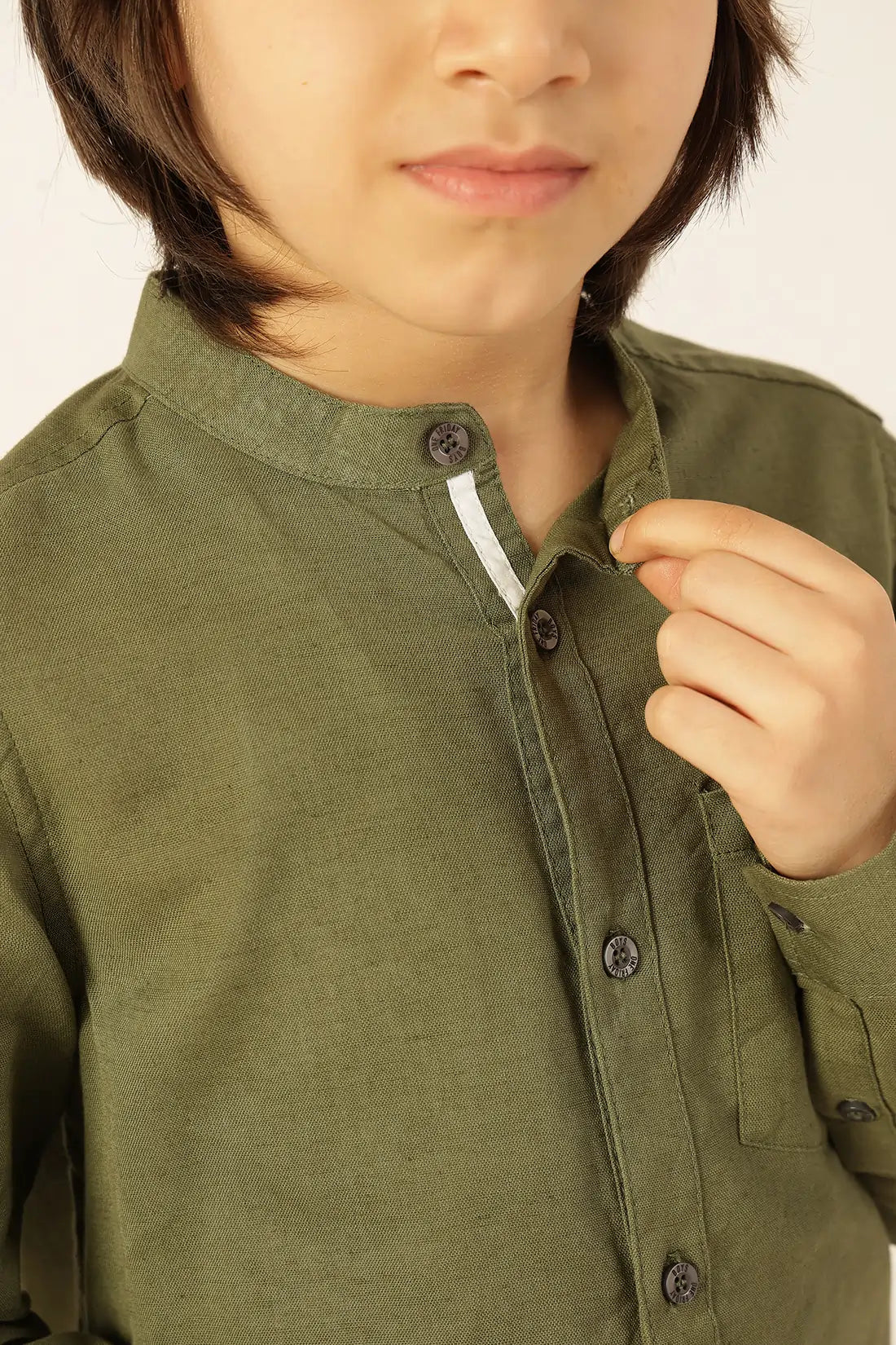 Boys Olive Cotton Linen Shirt