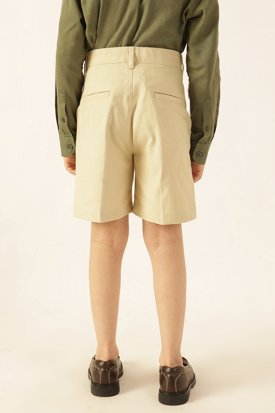 Boys Beige Solid Cotton Slub Shorts