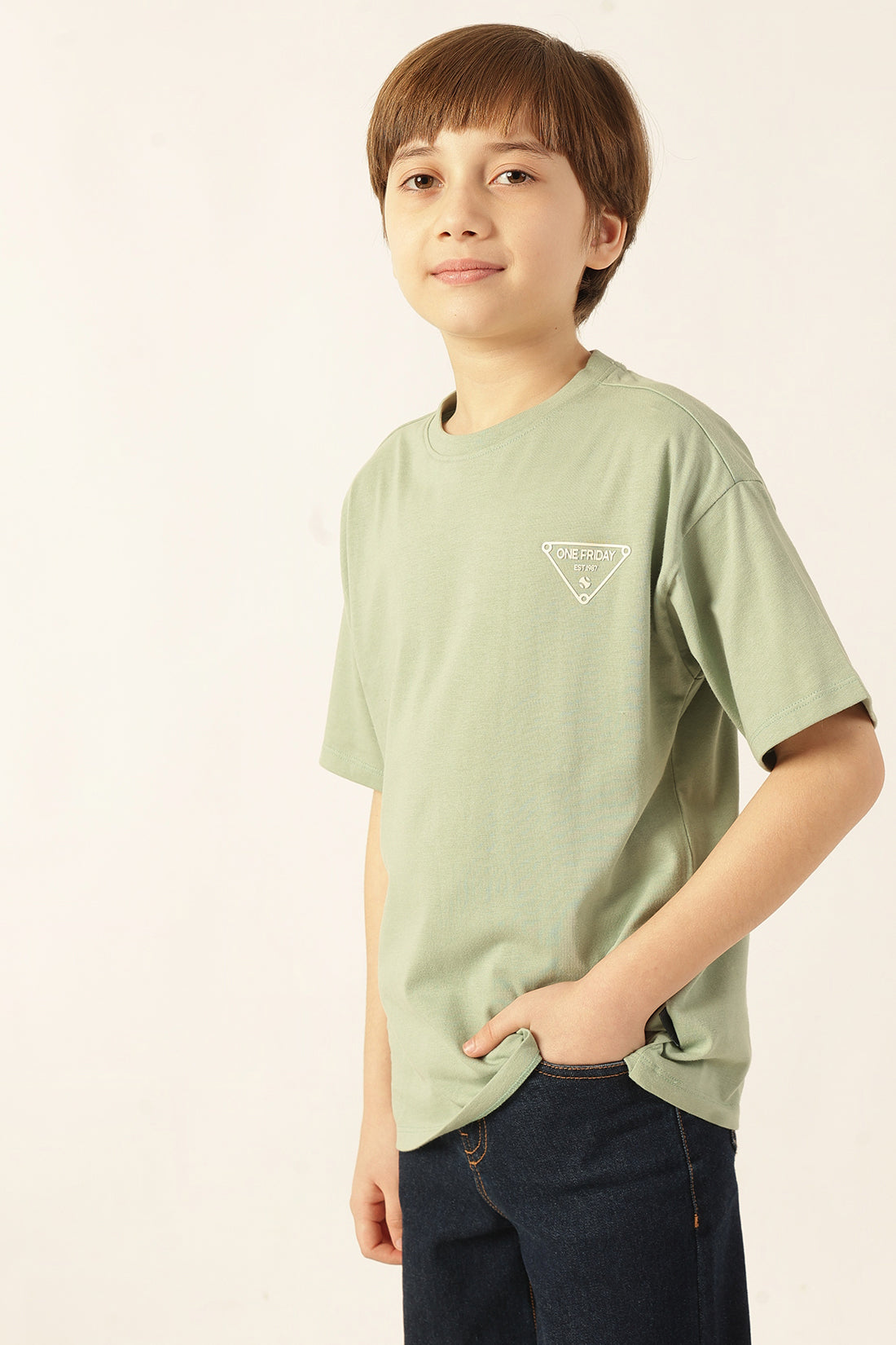 Boys Green Printed Jersey Knit T-Shirt