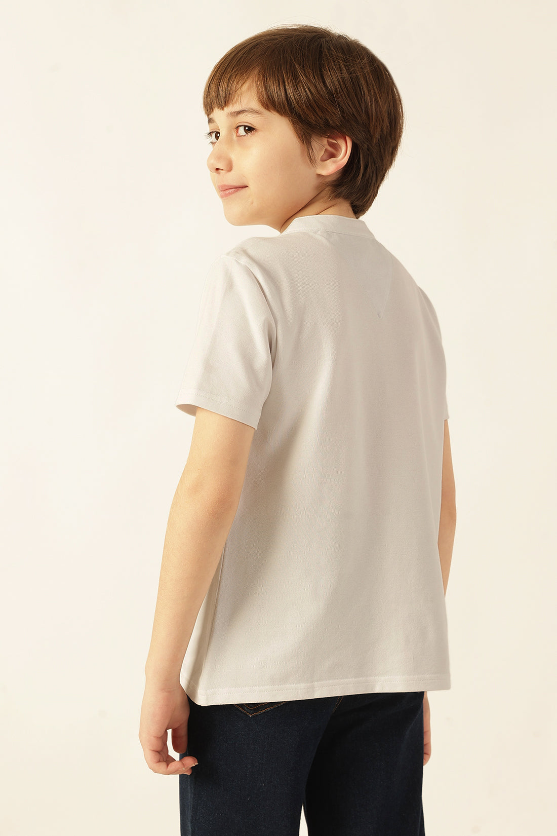 Boys White Solid Knit Cotton Shirt