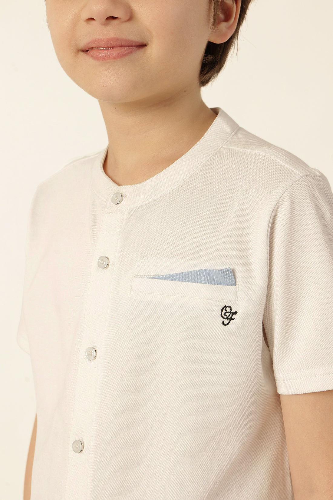 Boys White Solid Knit Cotton Shirt
