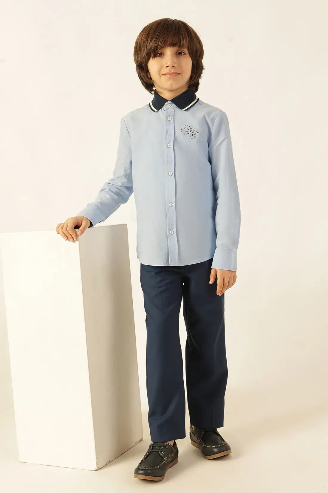 Boys Blue Solid Cotton Shirt