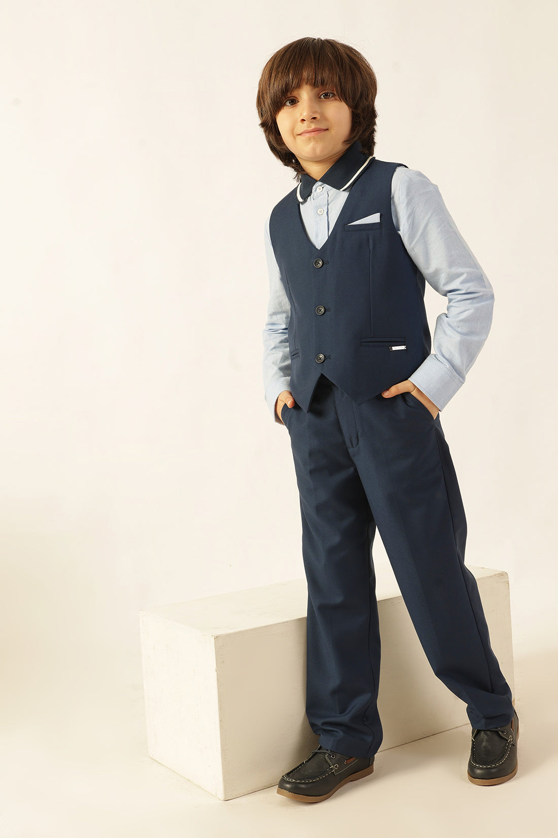 Boys Navy Blue Poly Viscose Waistcoat