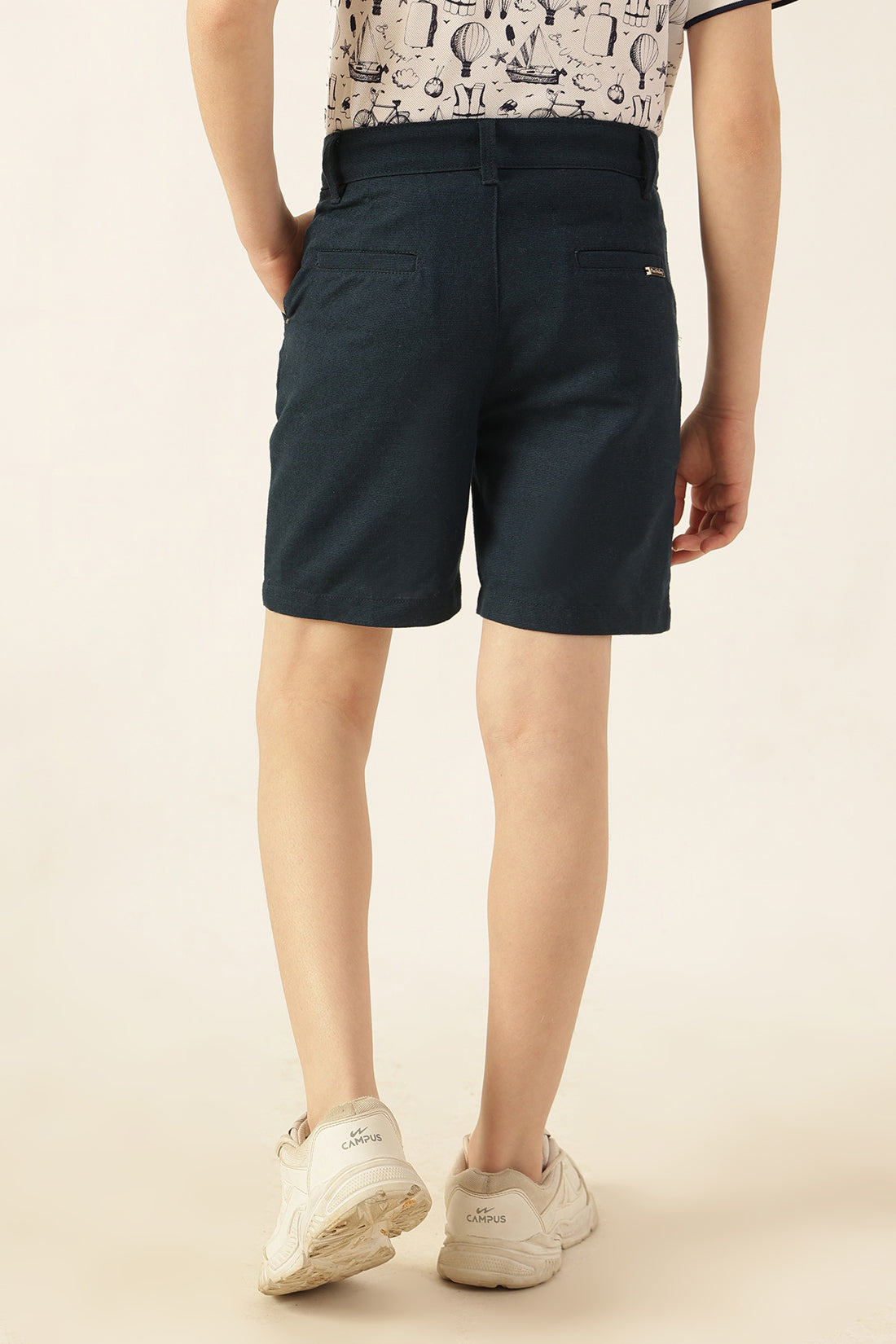 Boys Navy Blue Cotton Slub Shorts