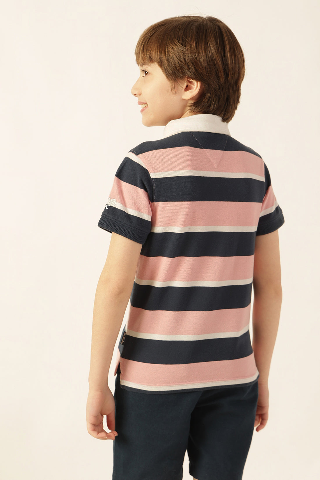 Boys Multi Striped Polo Neck Lycra T-Shirt