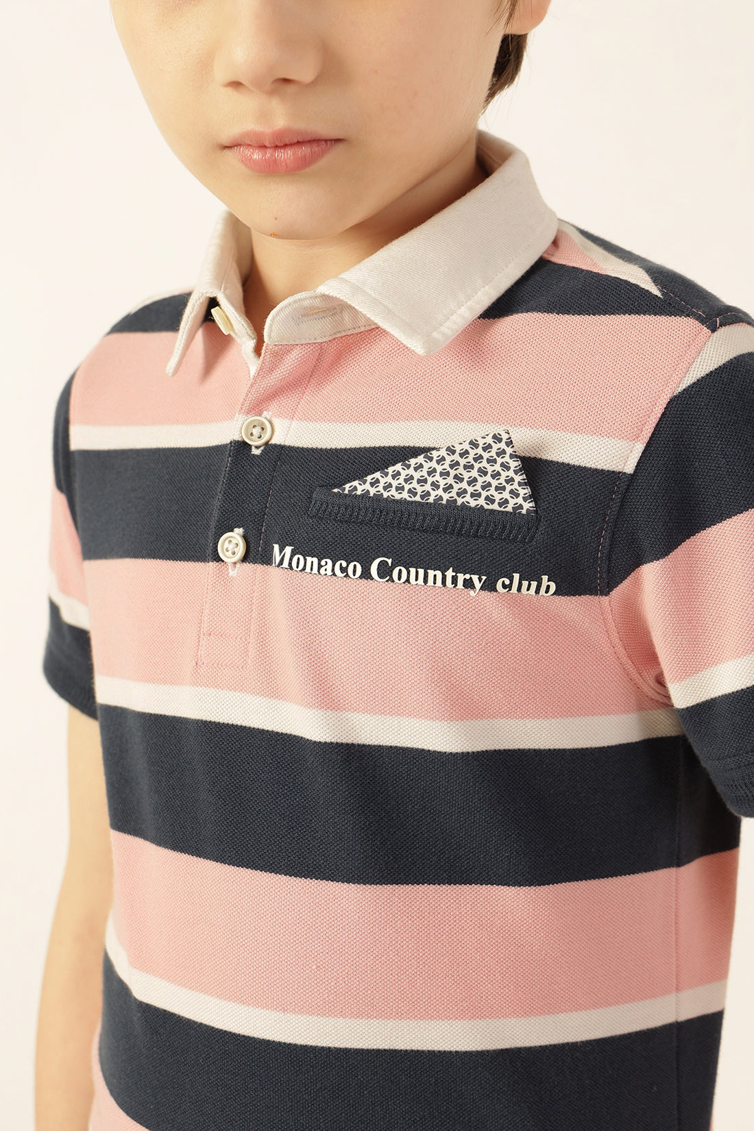 Boys Multi Striped Polo Neck Lycra T-Shirt